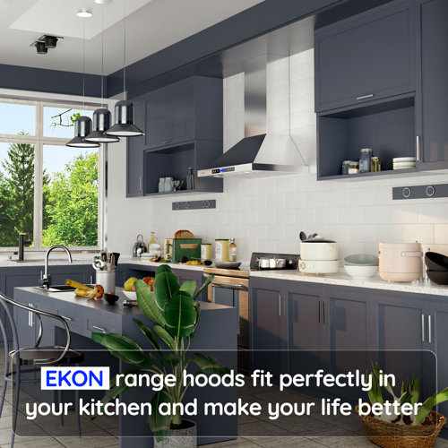 EKON KITCHEN EXPERT 900 Cubic Feet Per Minute Convertible Wall Mount Range Hood With Light Included 
